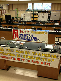Access to Education display in the Microbiology lab on the Rocklin campus.