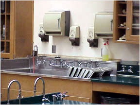 Photo of lab sink and dissecting trays