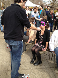 Students participating in a chocolate eating contest on the Rocklin campus.